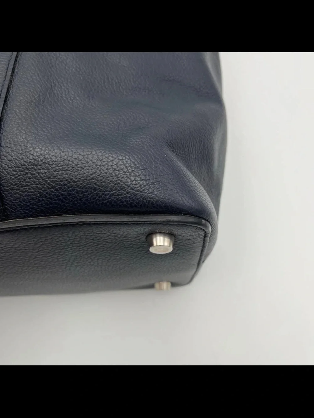 Mulberry Navy Leather Tote with Cream and Olive Center Stripe